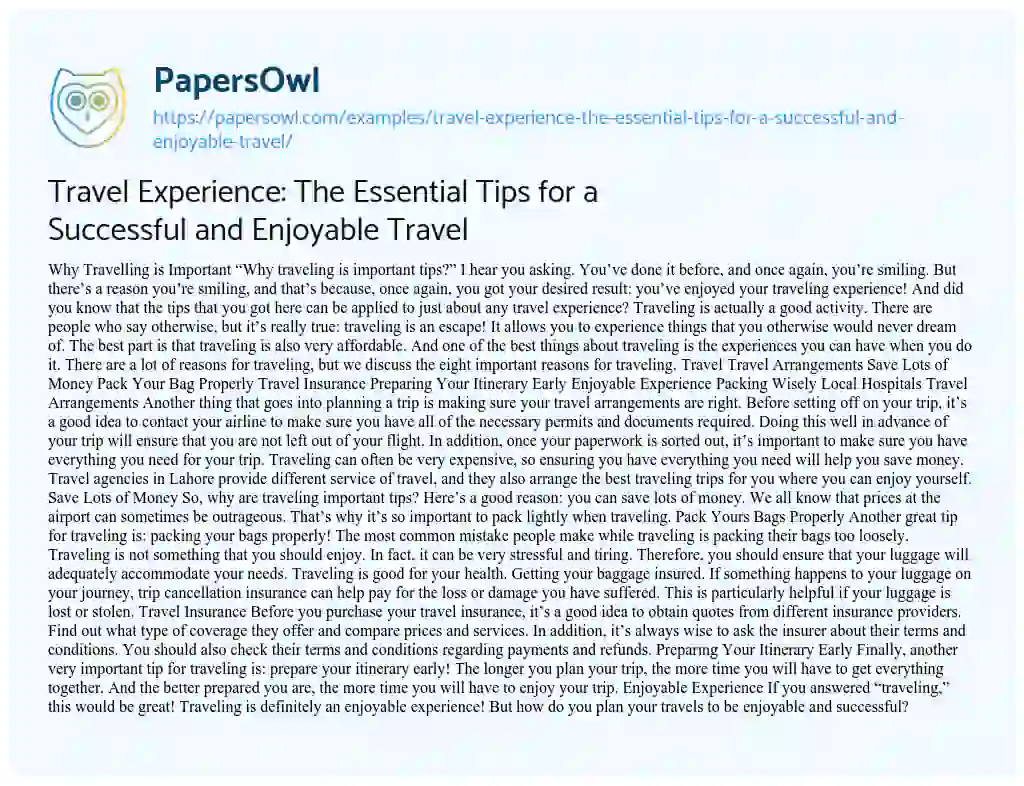 Essay on Travel Experience: the Essential Tips for a Successful and Enjoyable Travel