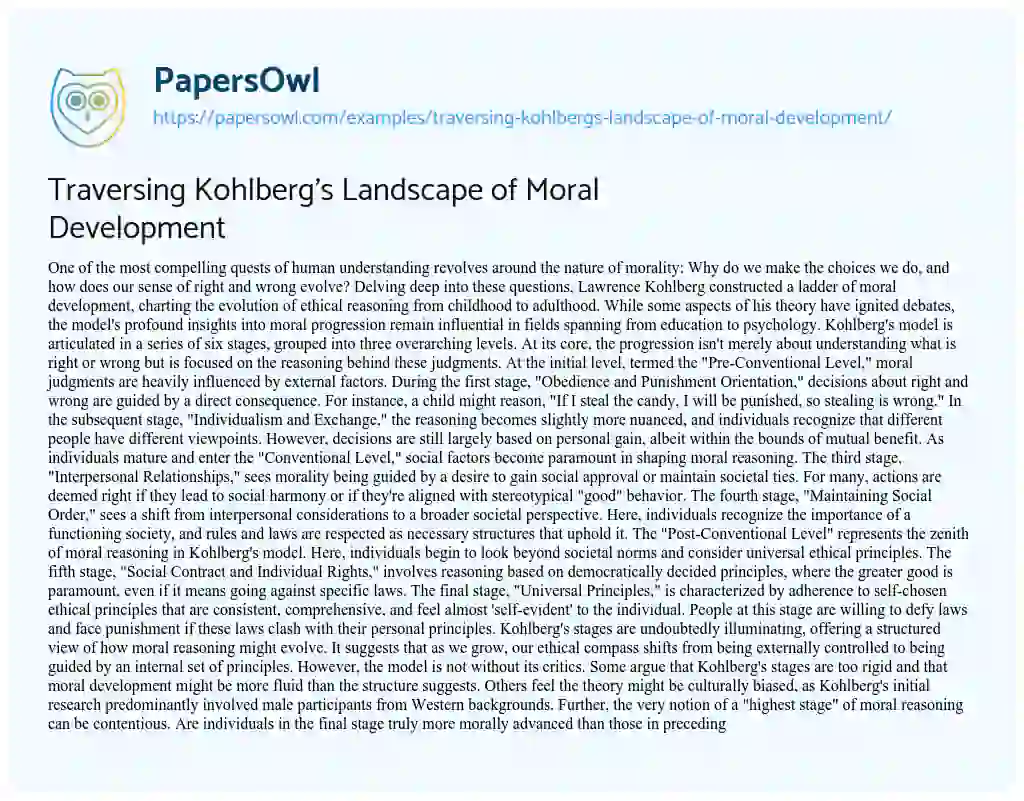 Essay on Traversing Kohlberg’s Landscape of Moral Development