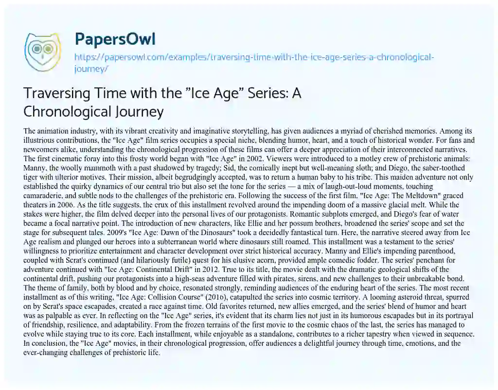 Essay on Traversing Time with the “Ice Age” Series: a Chronological Journey