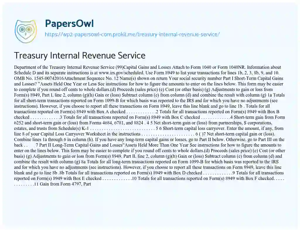 Essay on Treasury Internal Revenue Service