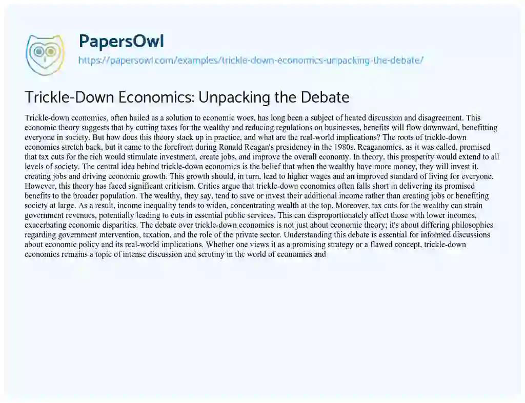 Essay on Trickle-Down Economics: Unpacking the Debate