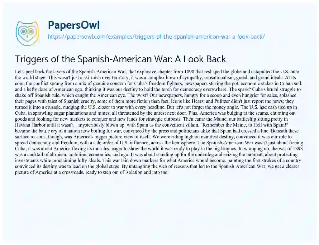Essay on Triggers of the Spanish-American War: a Look Back