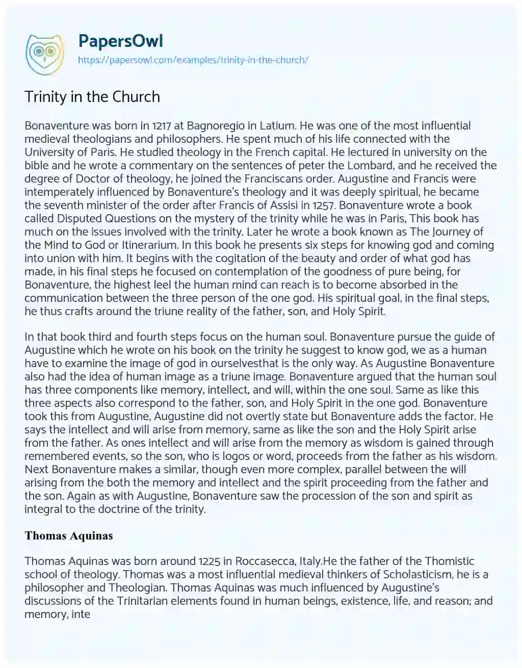 Essay on Trinity in the Church