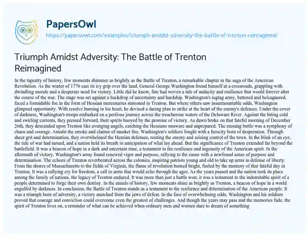 Essay on Triumph Amidst Adversity: the Battle of Trenton Reimagined