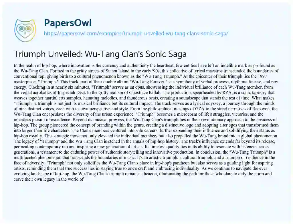 Essay on Triumph Unveiled: Wu-Tang Clan’s Sonic Saga