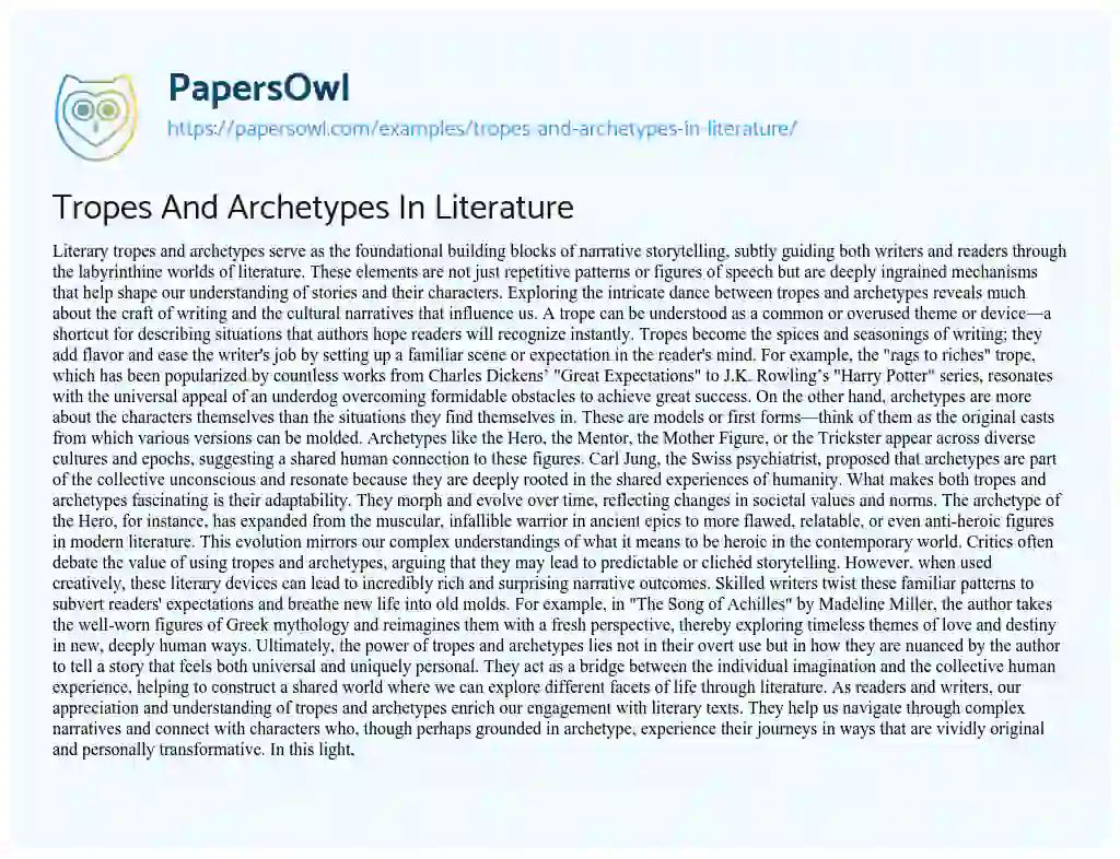 Essay on Tropes and Archetypes in Literature