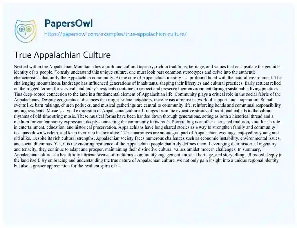 Essay on True Appalachian Culture