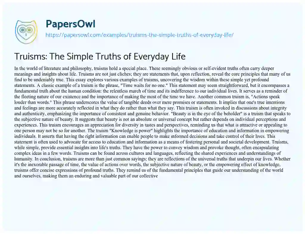 Essay on Truisms: the Simple Truths of Everyday Life