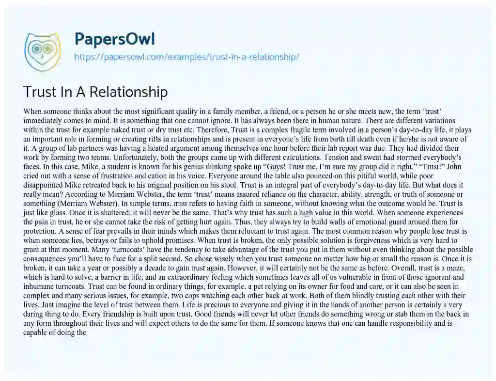 Trust in a Relationship essay