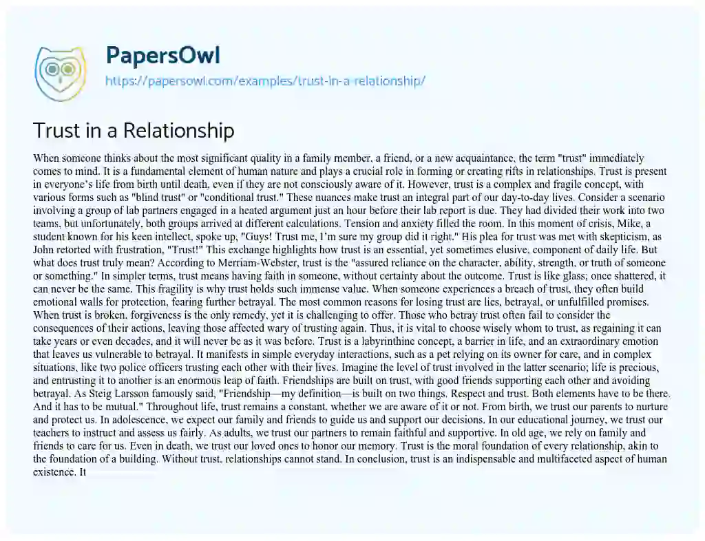 Essay on Trust in a Relationship