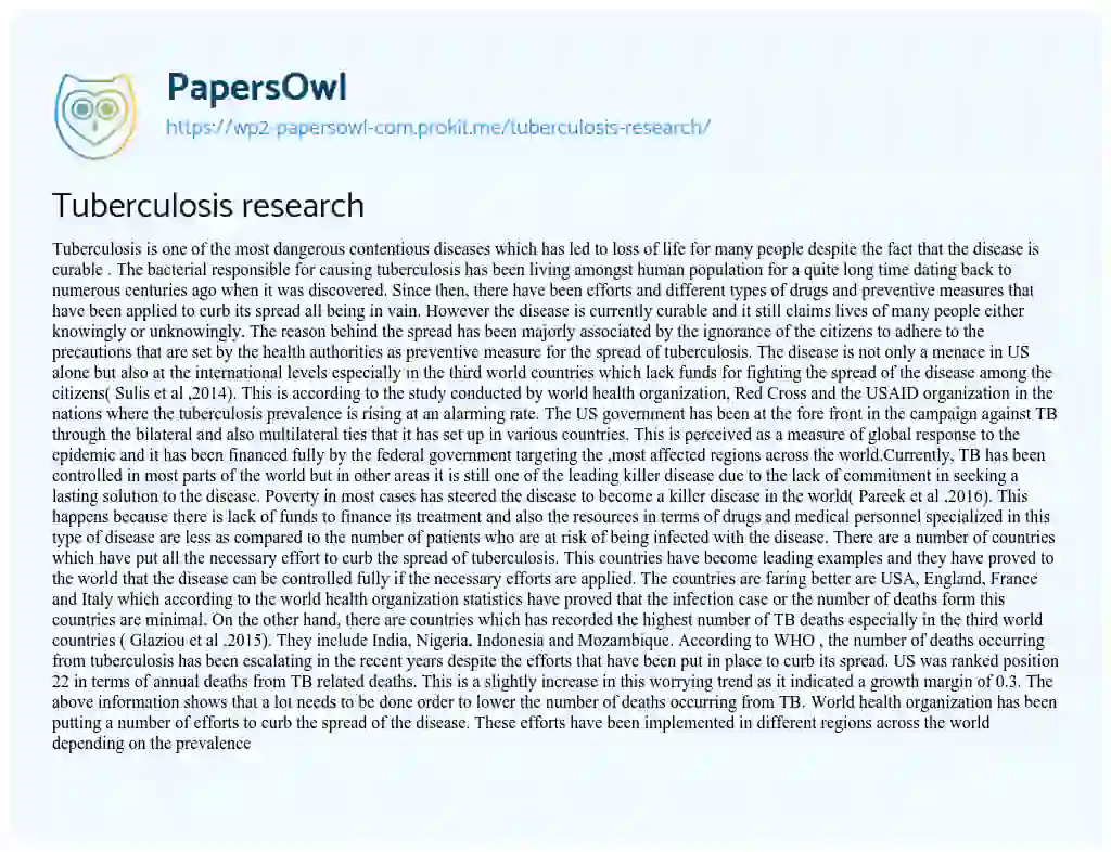 Essay on Tuberculosis Research