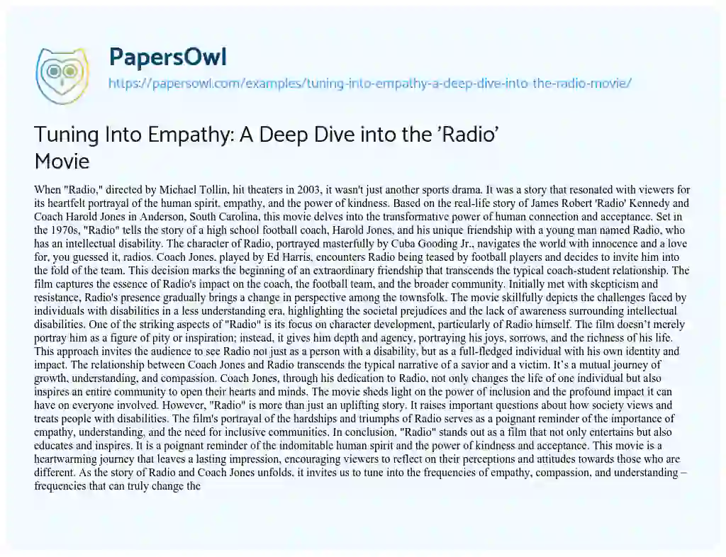 Essay on Tuning into Empathy: a Deep Dive into the ‘Radio’ Movie
