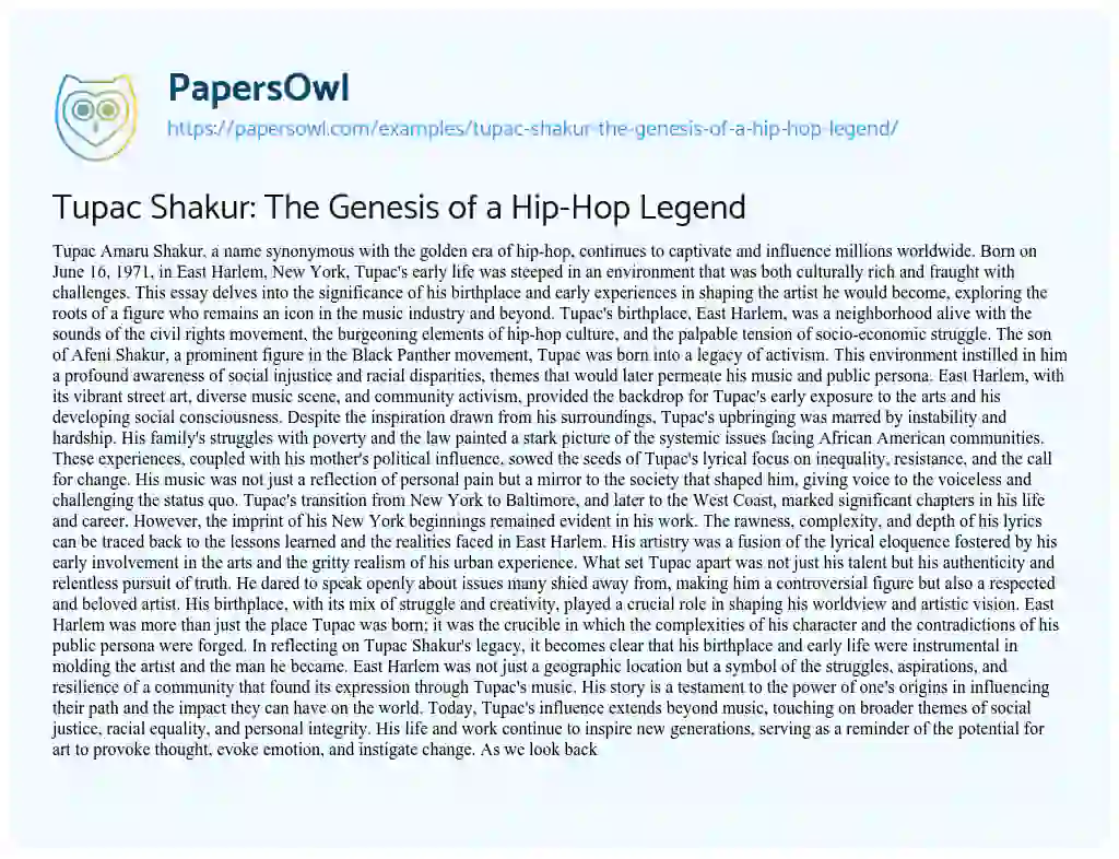 Essay on Tupac Shakur: the Genesis of a Hip-Hop Legend