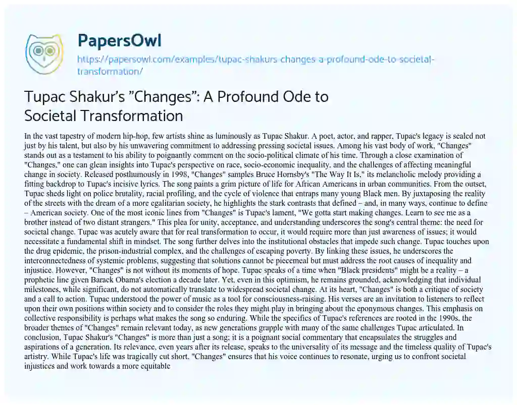 Essay on Tupac Shakur’s “Changes”: a Profound Ode to Societal Transformation