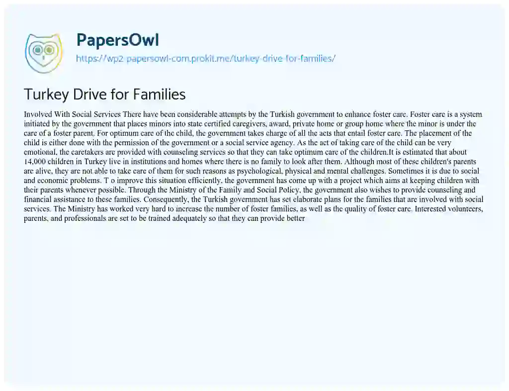 Essay on Turkey Drive for Families