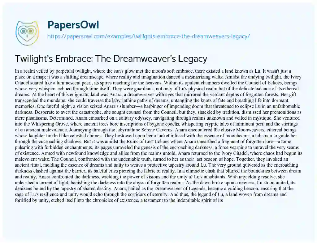 Essay on Twilight’s Embrace: the Dreamweaver’s Legacy