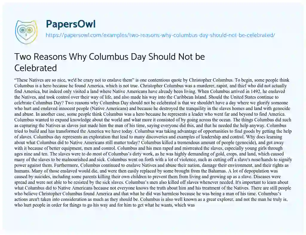 Essay on Two Reasons why Columbus Day should not be Celebrated