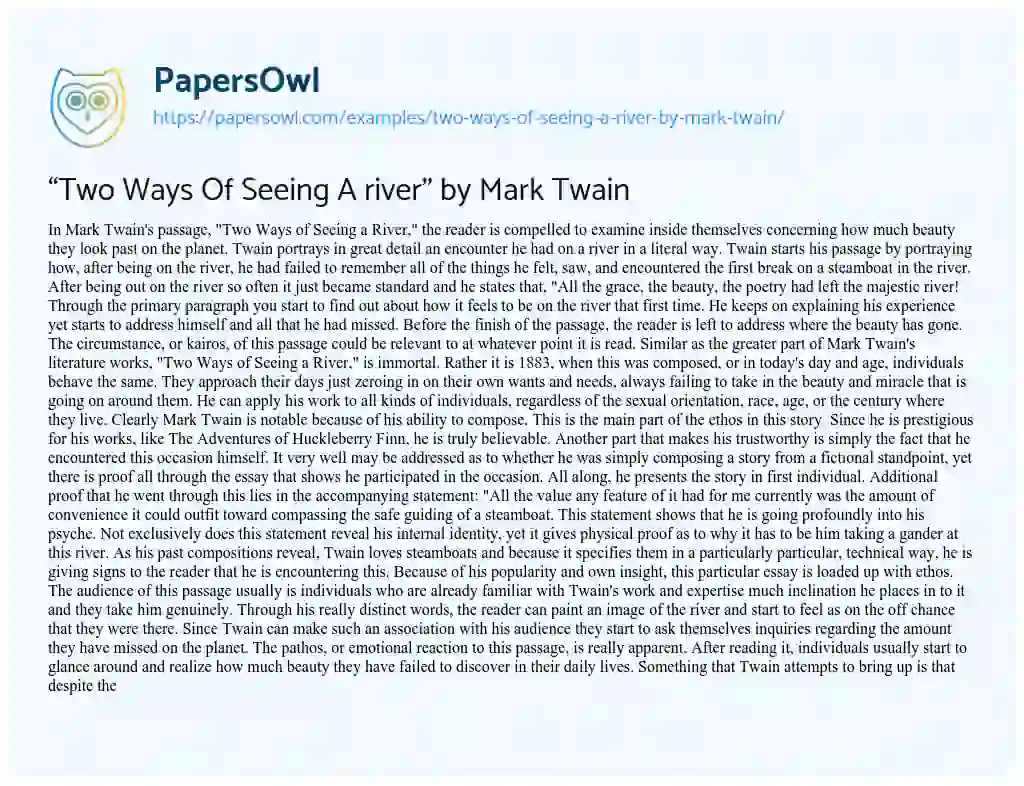 Essay on “Two Ways of Seeing a River” by Mark Twain
