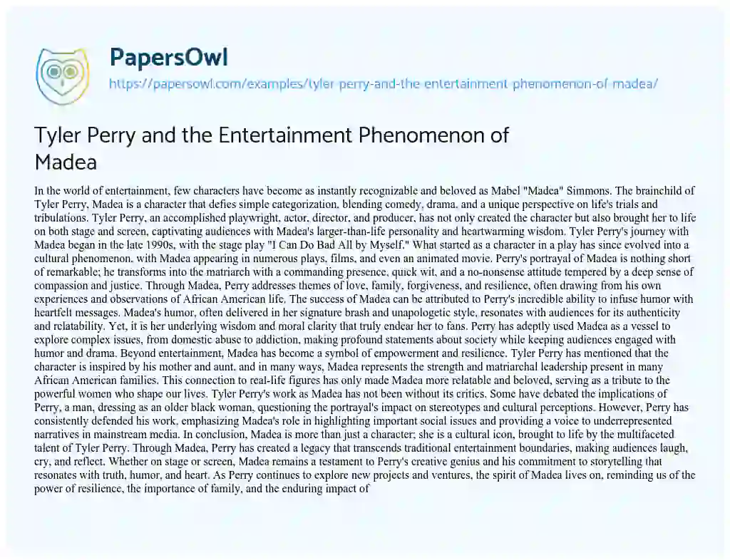 Essay on Tyler Perry and the Entertainment Phenomenon of Madea