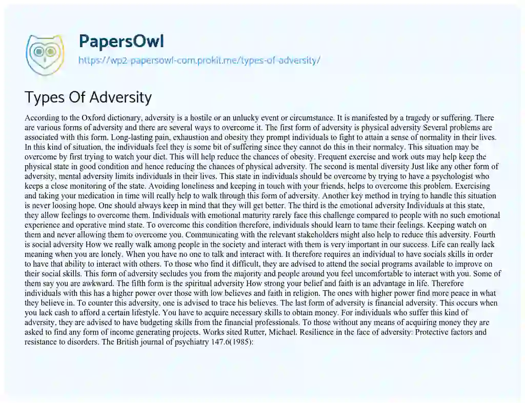 Essay on Types of Adversity