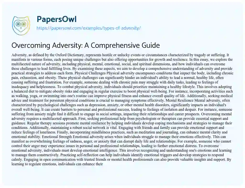 Essay on Types of Adversity