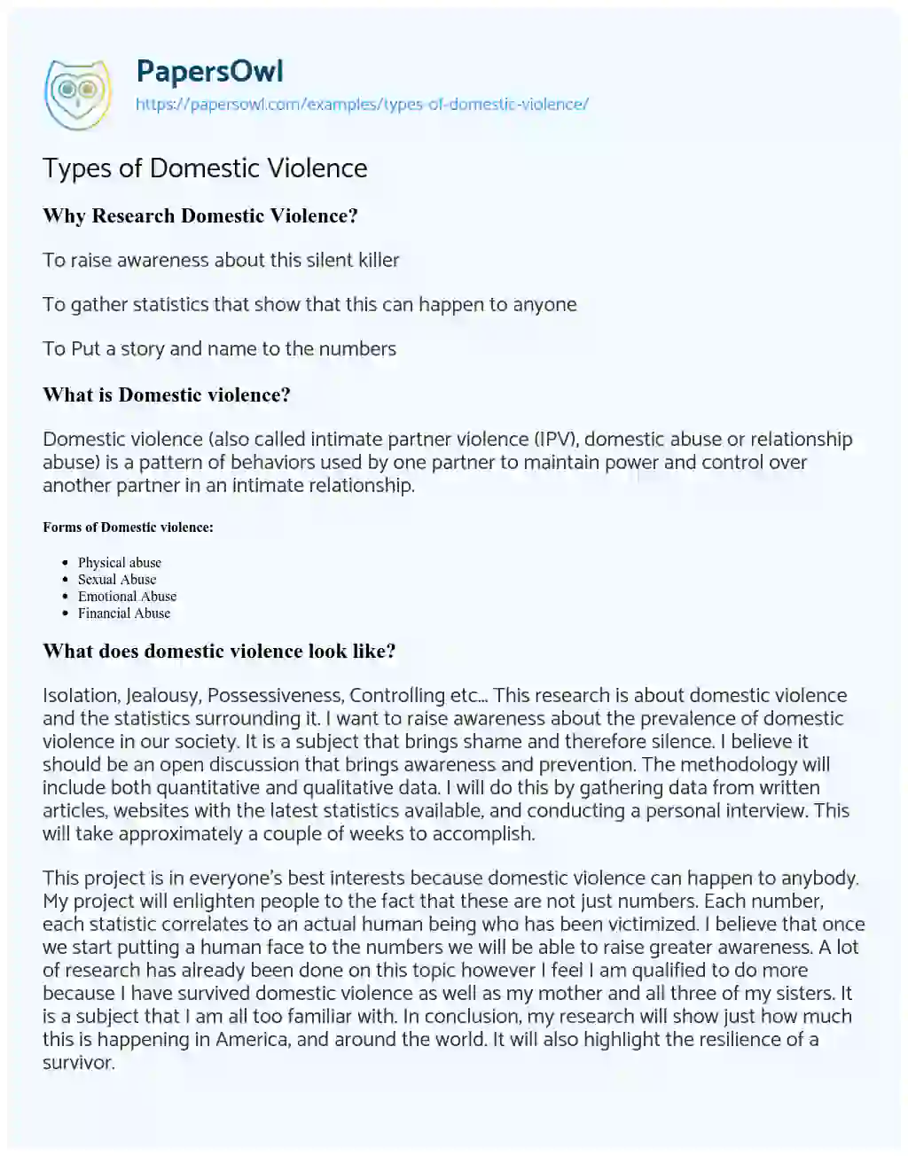 Essay on Types of Domestic Violence