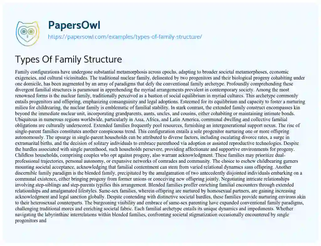 Essay on Types of Family Structure