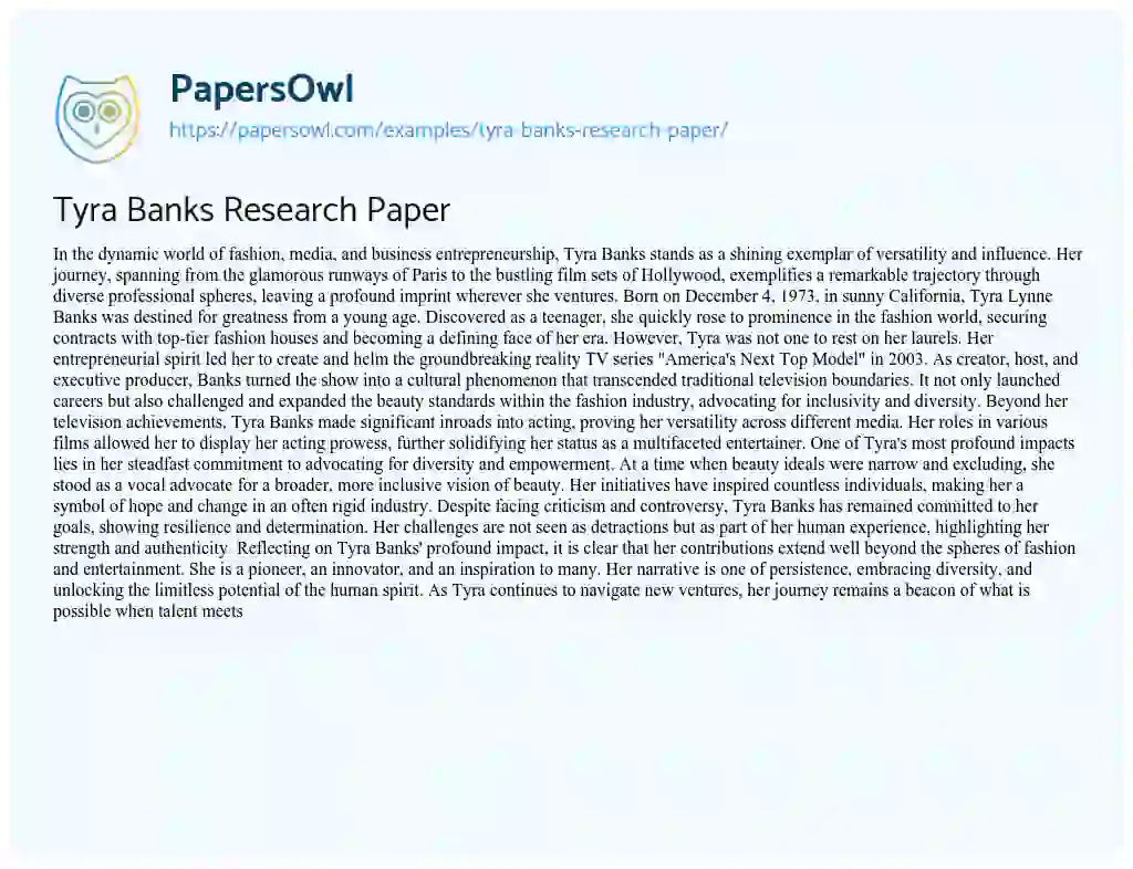 Essay on Tyra Banks Research Paper