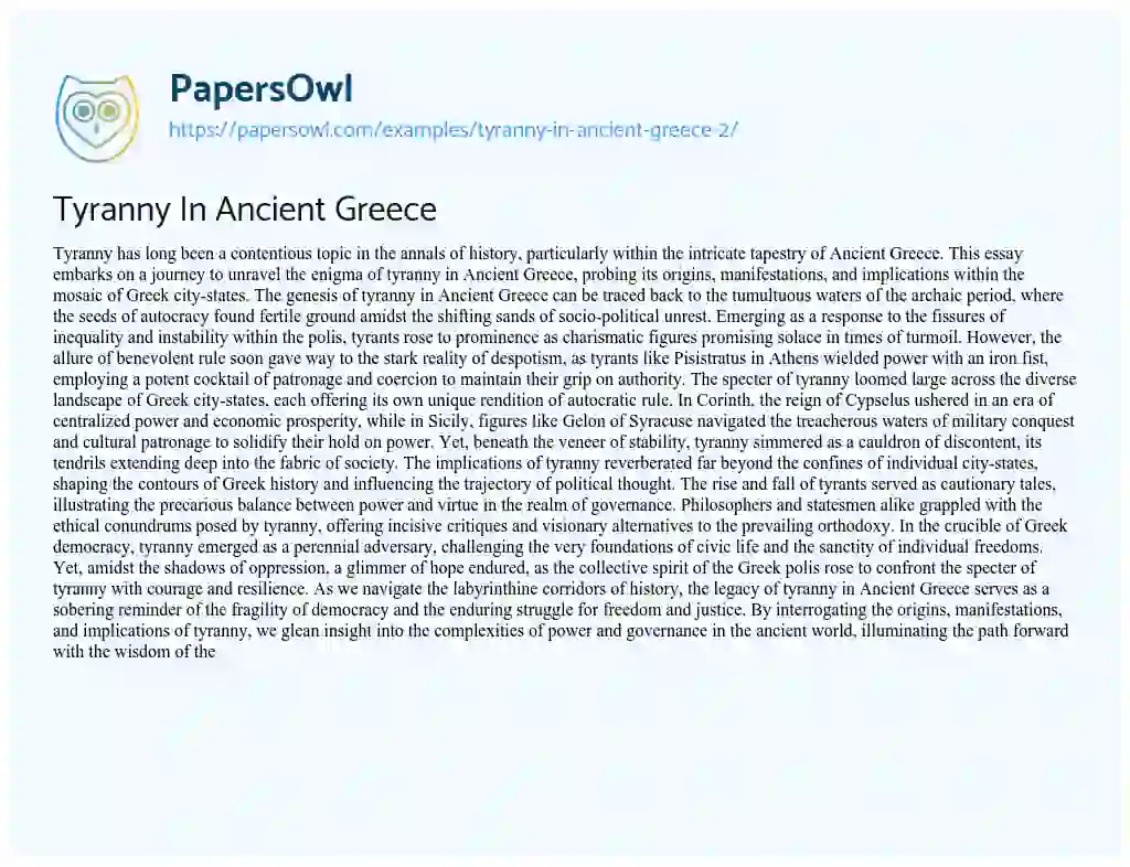 Essay on Tyranny in Ancient Greece