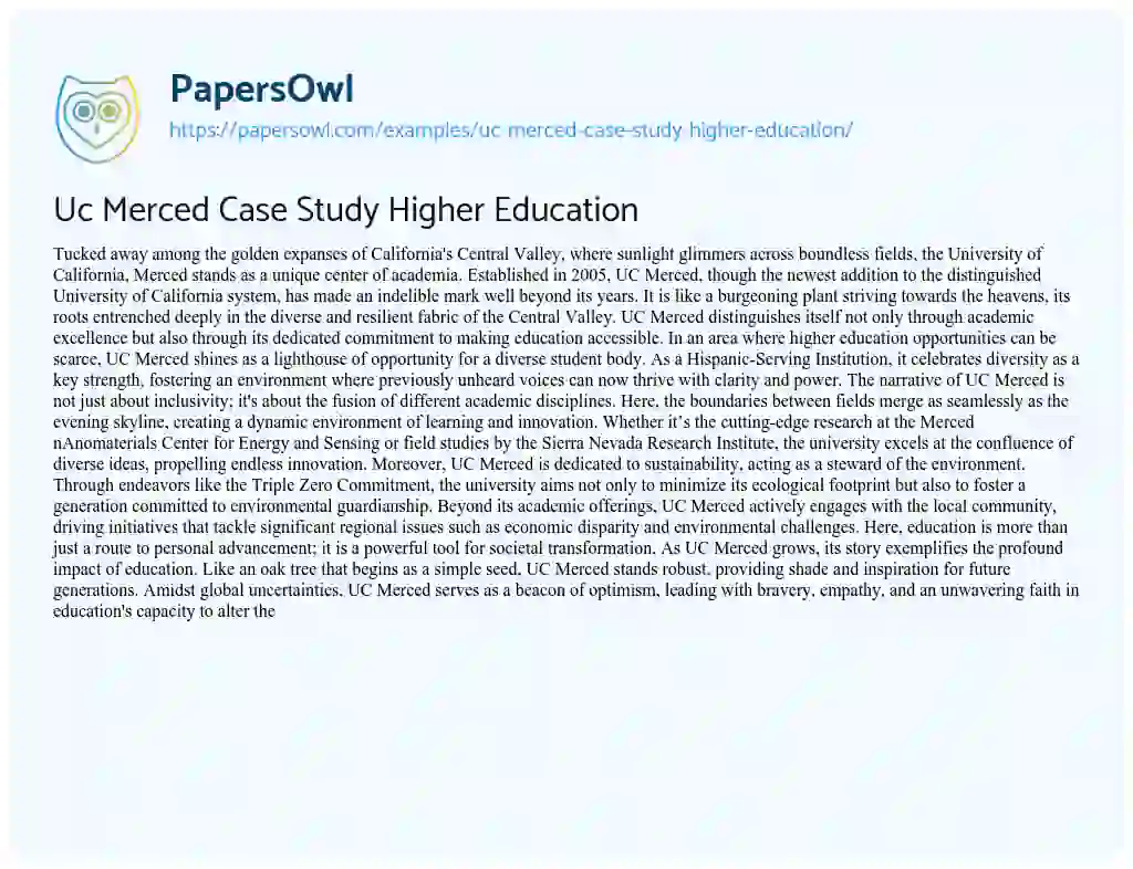 Essay on Uc Merced Case Study Higher Education
