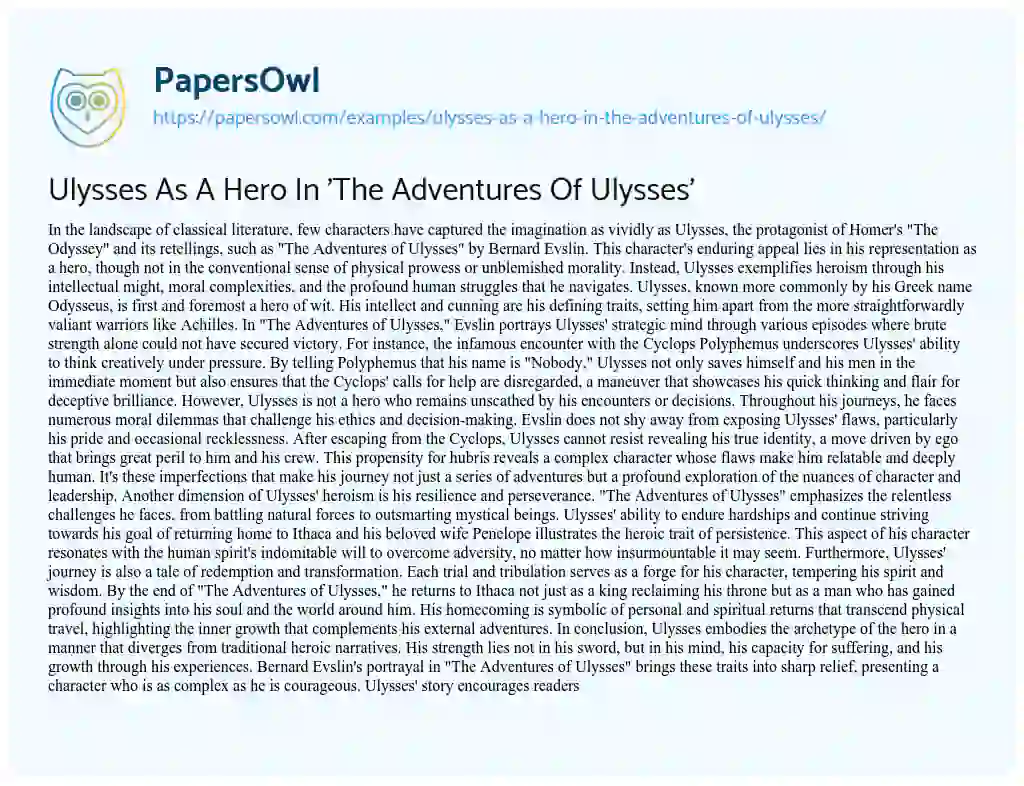 Essay on Ulysses as a Hero in ‘The Adventures of Ulysses’
