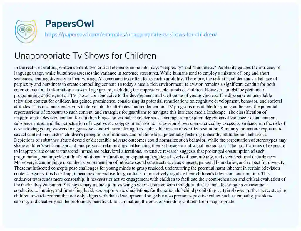 Essay on Unappropriate Tv Shows for Children