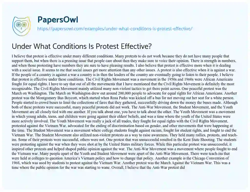 Essay on Under what Conditions is Protest Effective?