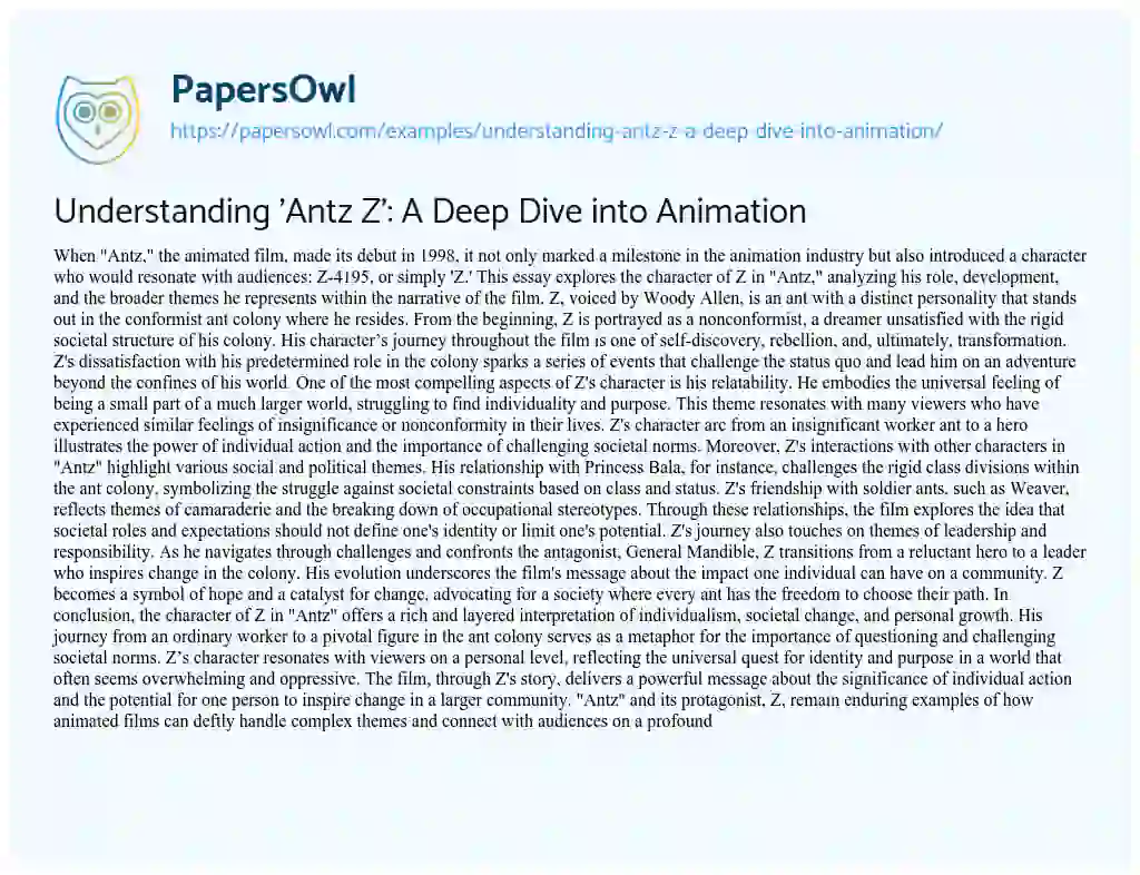 Essay on Understanding ‘Antz Z’: a Deep Dive into Animation