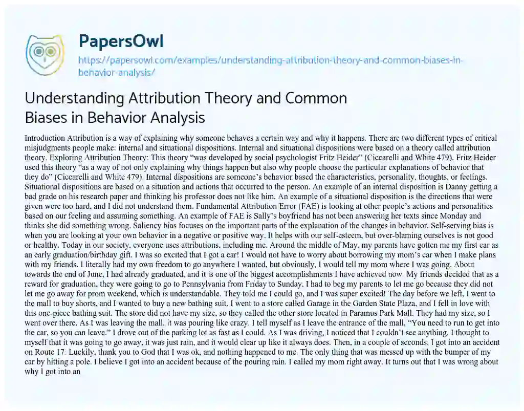 Essay on Understanding Attribution Theory and Common Biases in Behavior Analysis