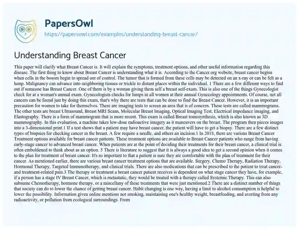 Essay on Understanding Breast Cancer
