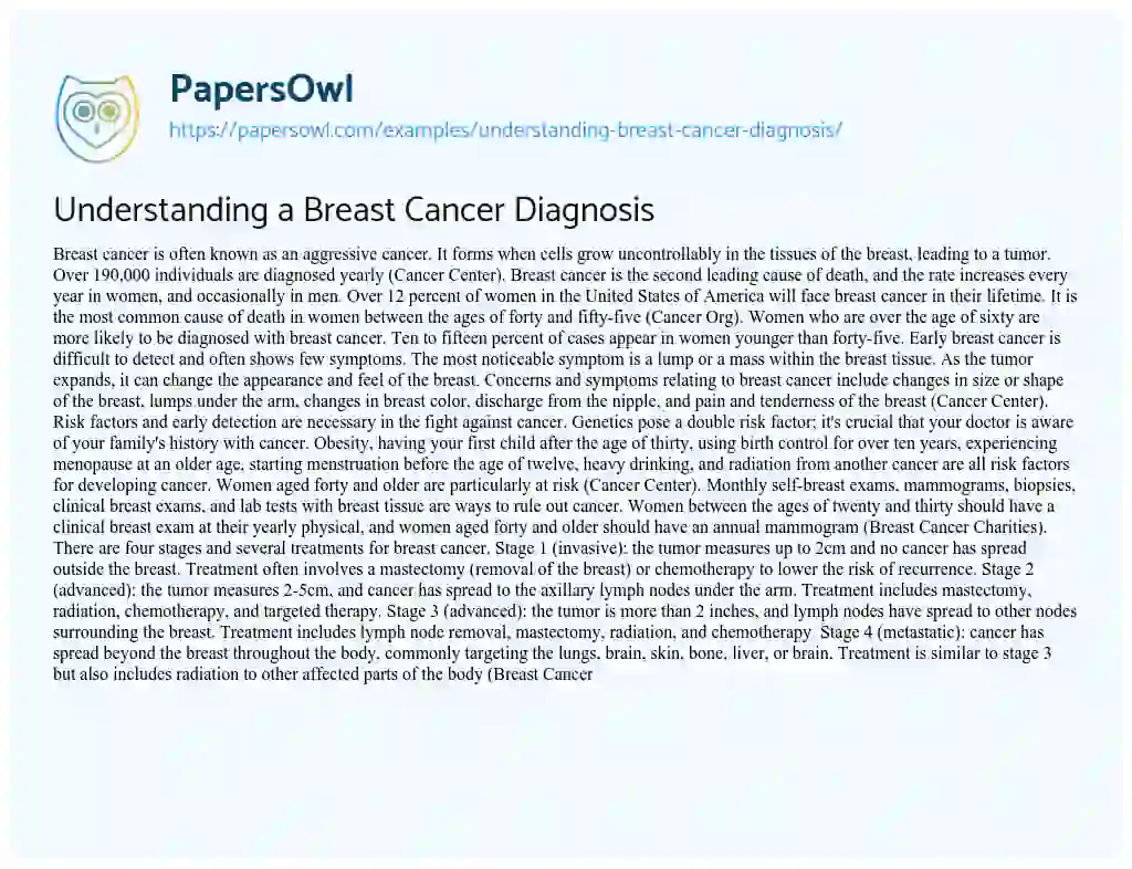 Essay on Understanding a Breast Cancer Diagnosis
