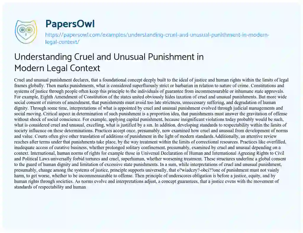 Essay on Understanding Cruel and Unusual Punishment in Modern Legal Context