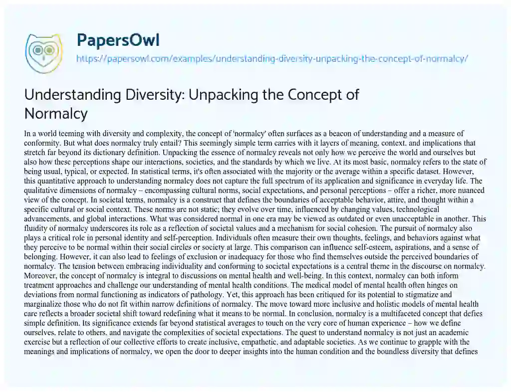 Essay on Understanding Diversity: Unpacking the Concept of Normalcy