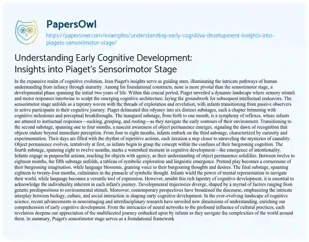 Essay on Understanding Early Cognitive Development: Insights into Piaget’s Sensorimotor Stage