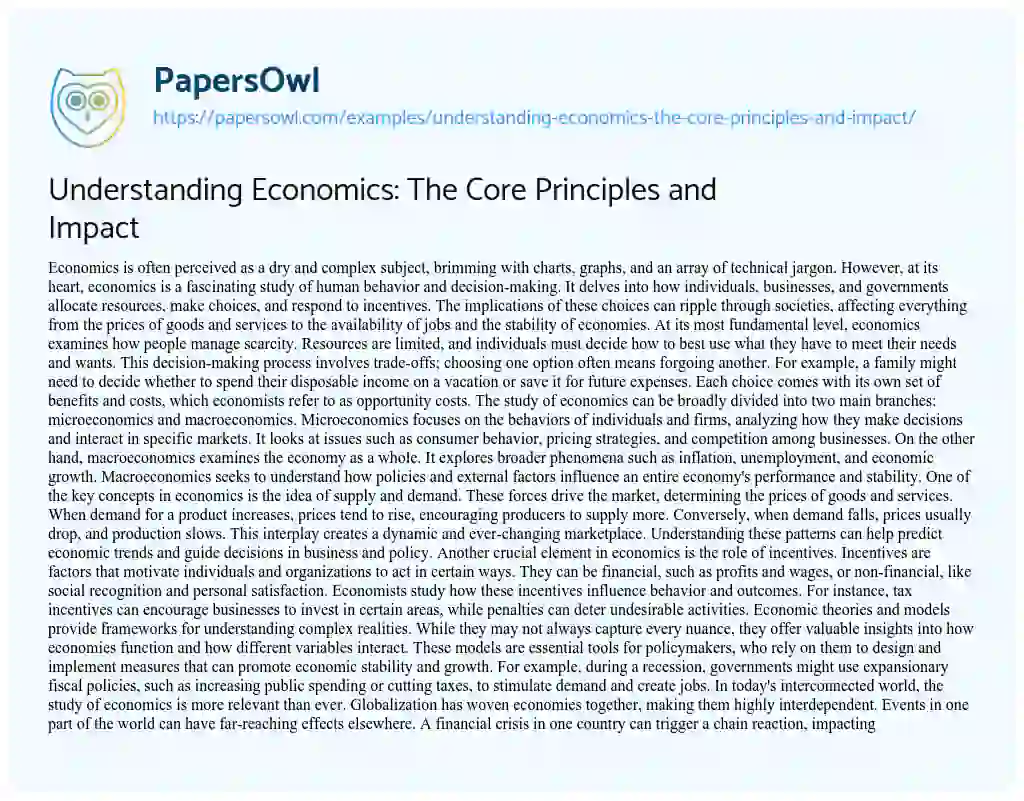 Essay on Understanding Economics: the Core Principles and Impact