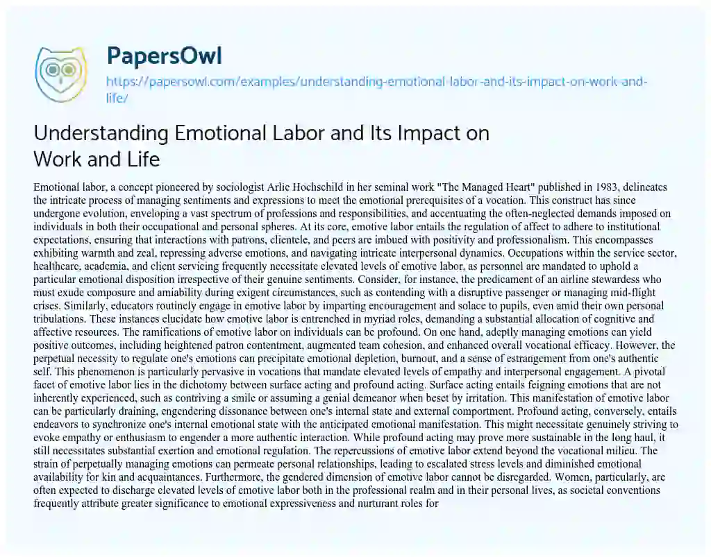 Essay on Understanding Emotional Labor and its Impact on Work and Life