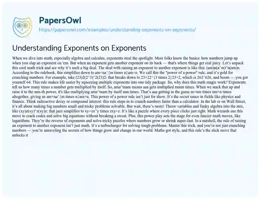 Essay on Understanding Exponents on Exponents