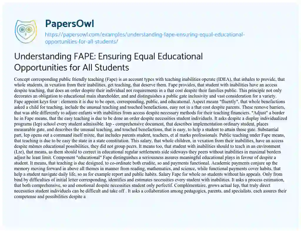 Essay on Understanding FAPE: Ensuring Equal Educational Opportunities for all Students