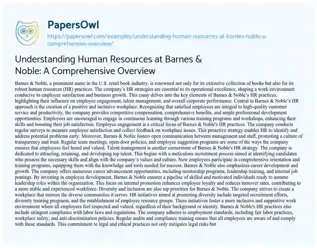 Essay on Understanding Human Resources at Barnes & Noble: a Comprehensive Overview