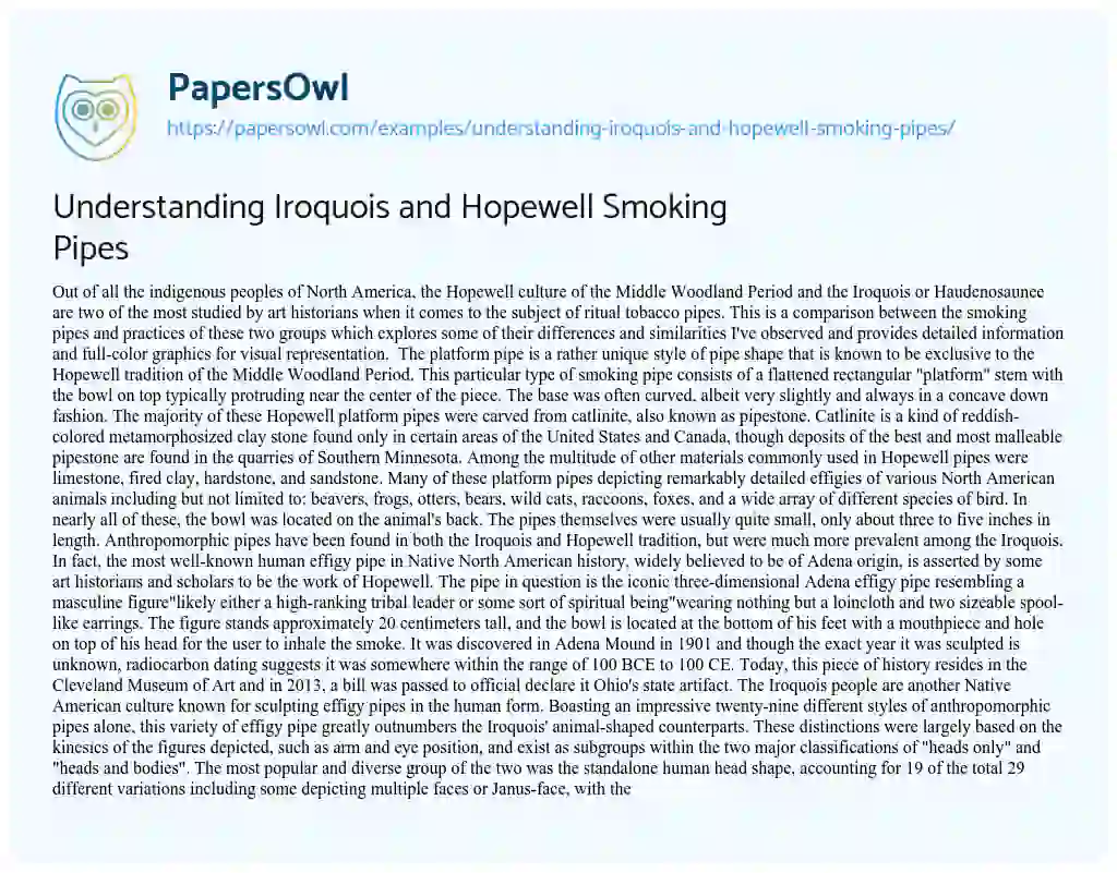 Essay on Understanding Iroquois and Hopewell Smoking Pipes