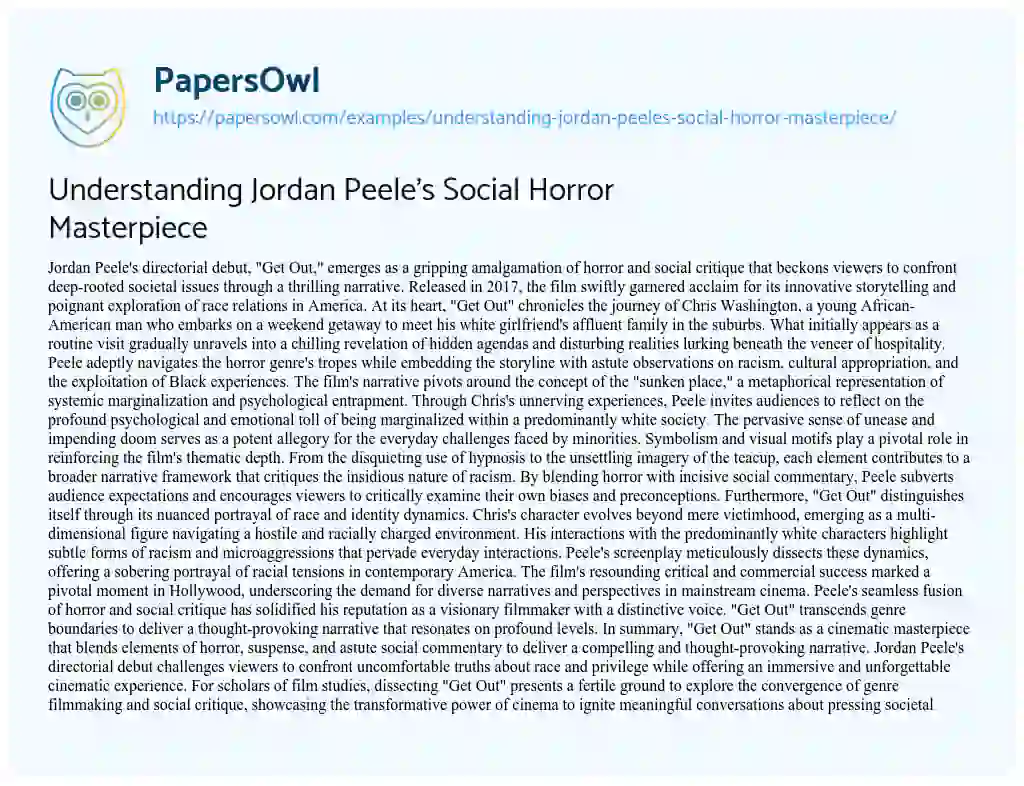 Essay on Understanding Jordan Peele’s Social Horror Masterpiece
