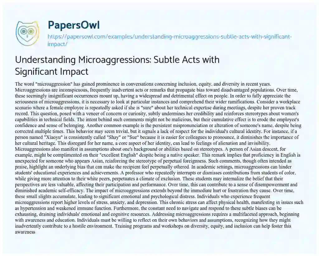Essay on Understanding Microaggressions: Subtle Acts with Significant Impact