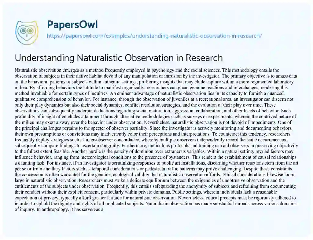 Essay on Understanding Naturalistic Observation in Research