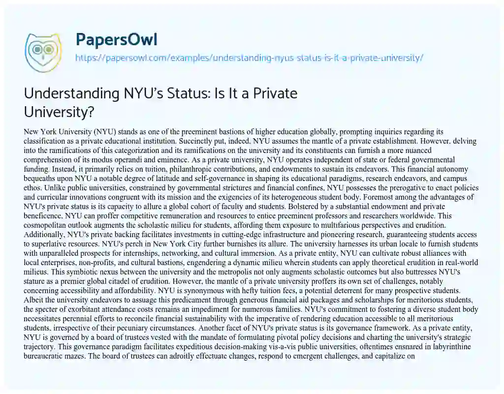 Essay on Understanding NYU’s Status: is it a Private University?